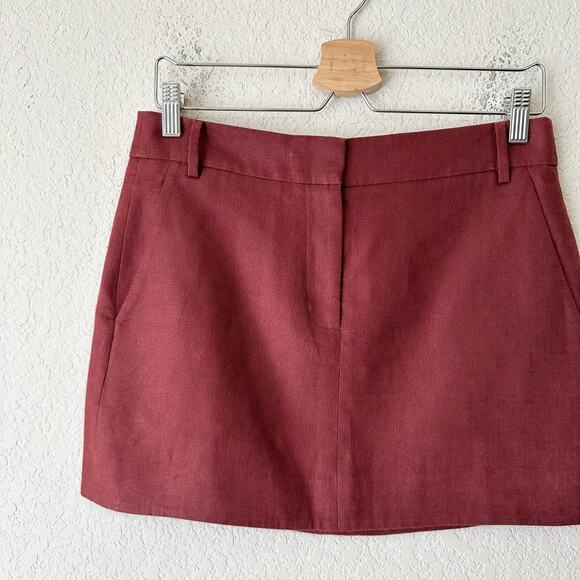 TIBI Fluid Suiting Mini Skirt Maroon Lined Lightweight Linen Preppy - Picture 4 of 9